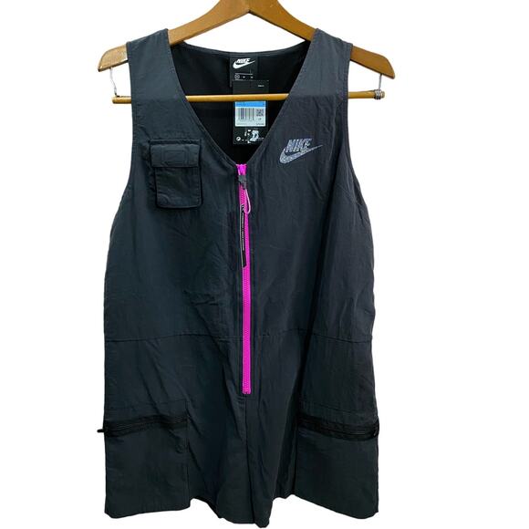 Nike Med Women's Sportswear Icon Clash Romper Black Pink CJ2291-010 AUTHENTIC - Picture 1 of 12